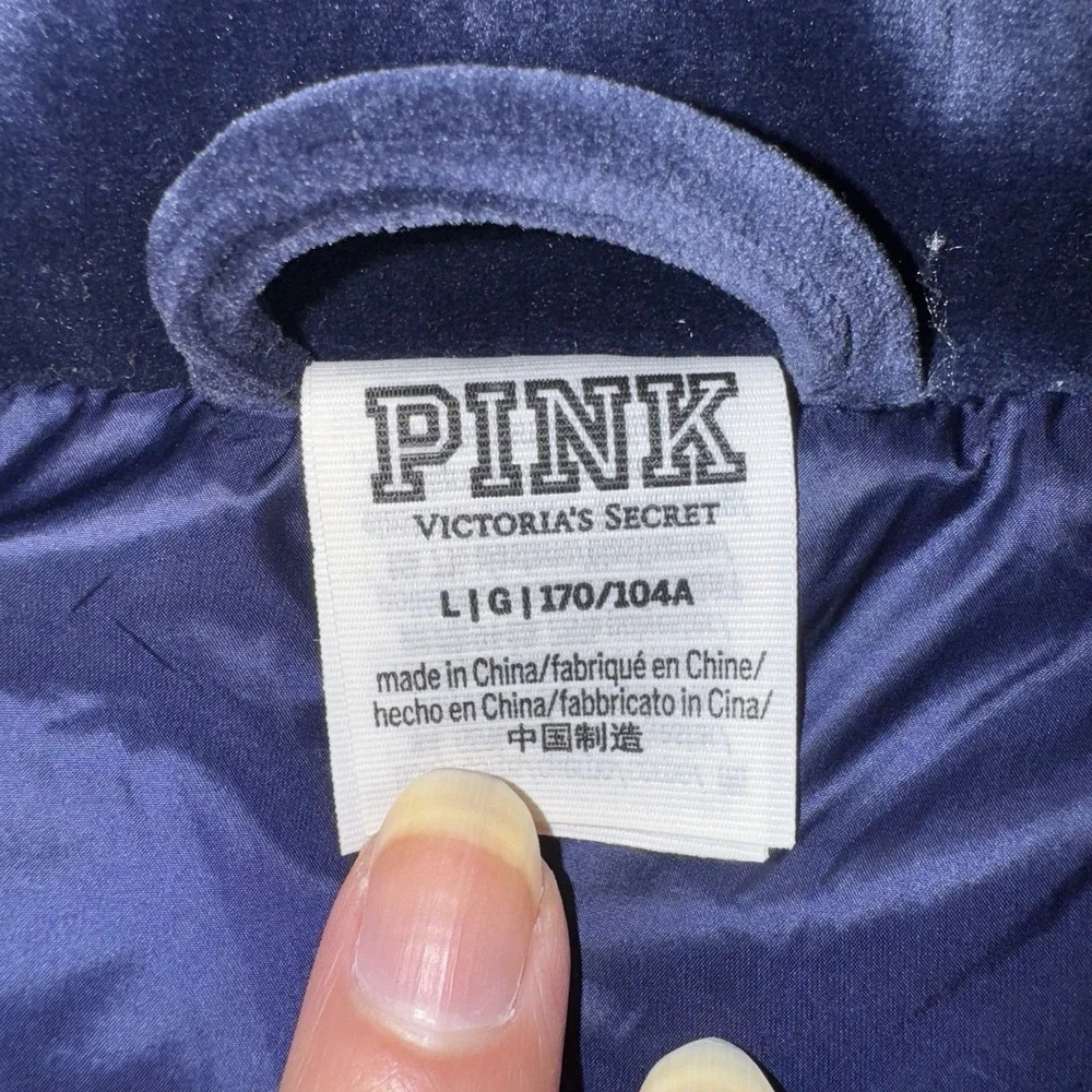 Victoria's Secret‎ Pink Ribbed Velour Crop Puffer Bomber Jacket Blue Gorpcore L